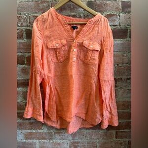 Talbots Side Button Linen Band Collar Popover Size Medium